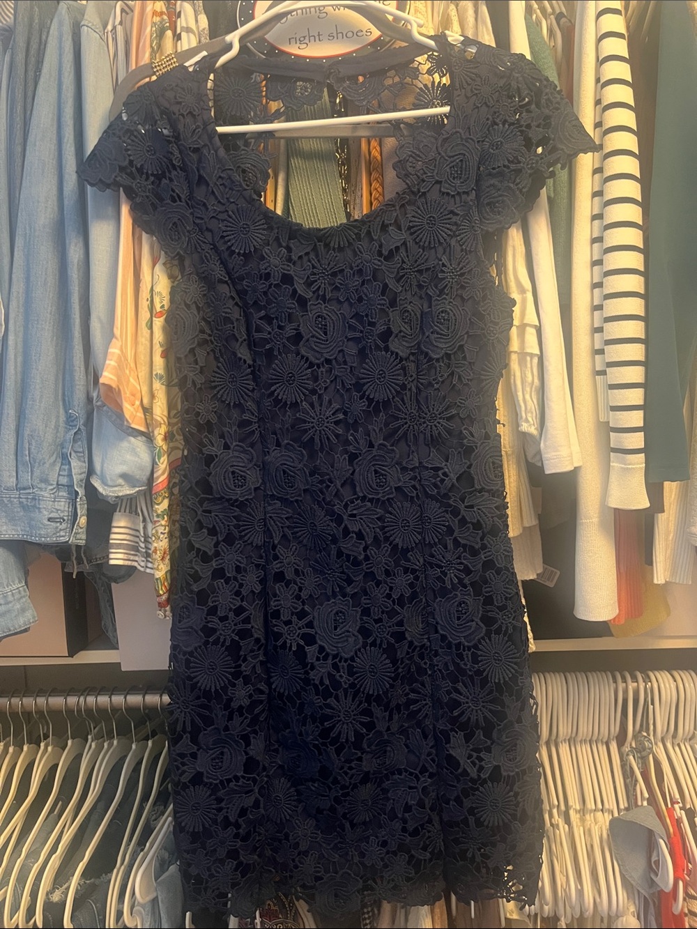 Lulus- Lace Floral Fit Dress - Navy